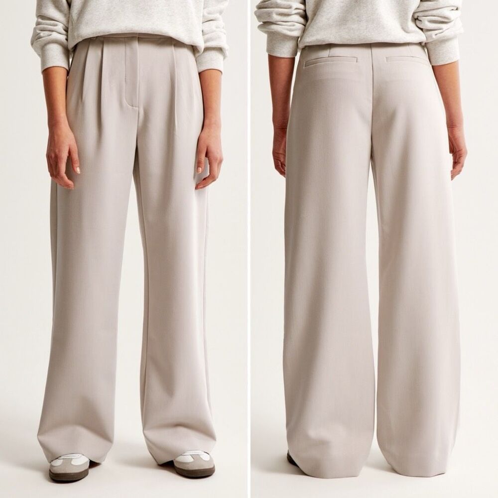 Abercrombie & Fitch NWT Sloane Curve Love Tailored Wide Leg Pant in Light Taupe